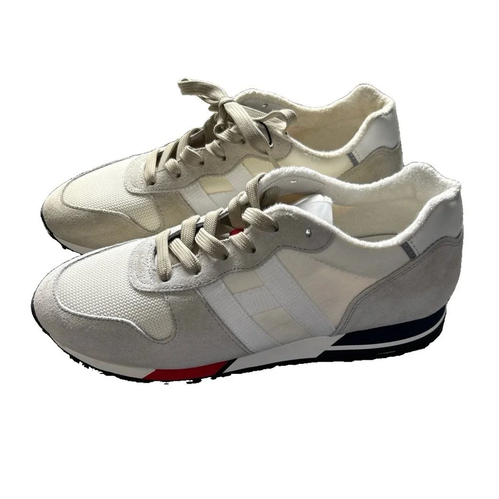 Hogan H86 Run Shoes Sneakers 6.5 Two Toned White & Beige Mismatched Color